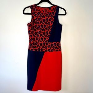Ann Taylor Animal Print Sleeveless Sheath Red and Navy Color-block Dress Size 0
